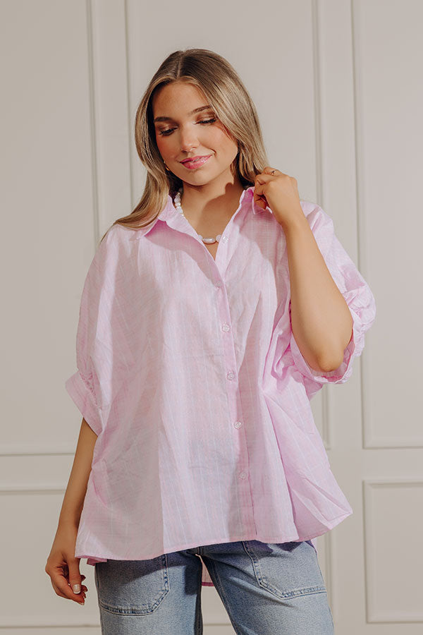 Cheerful Check Oversized Button Up Top