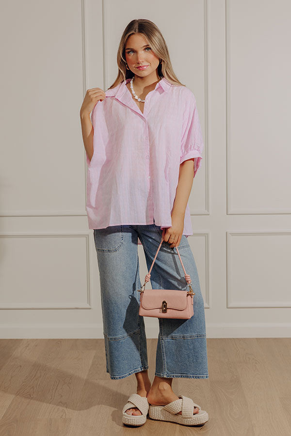 Cheerful Check Oversized Button Up Top
