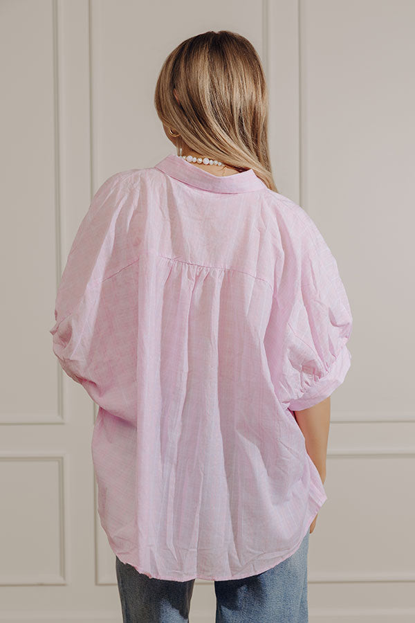 Cheerful Check Oversized Button Up Top