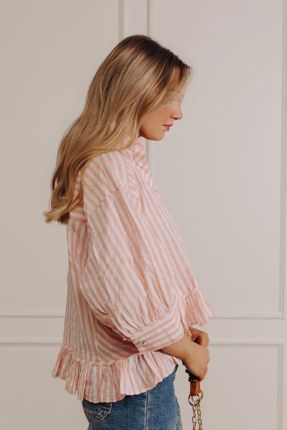 Sunny Side Stripe Button Up Top