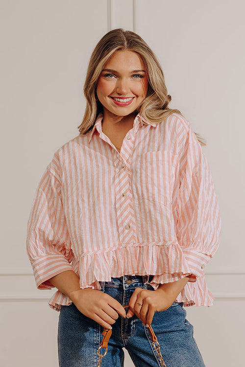 Sunny Side Stripe Button Up Top