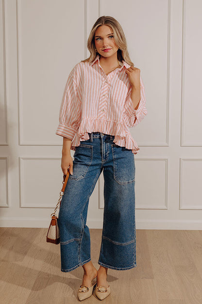 Sunny Side Stripe Button Up Top