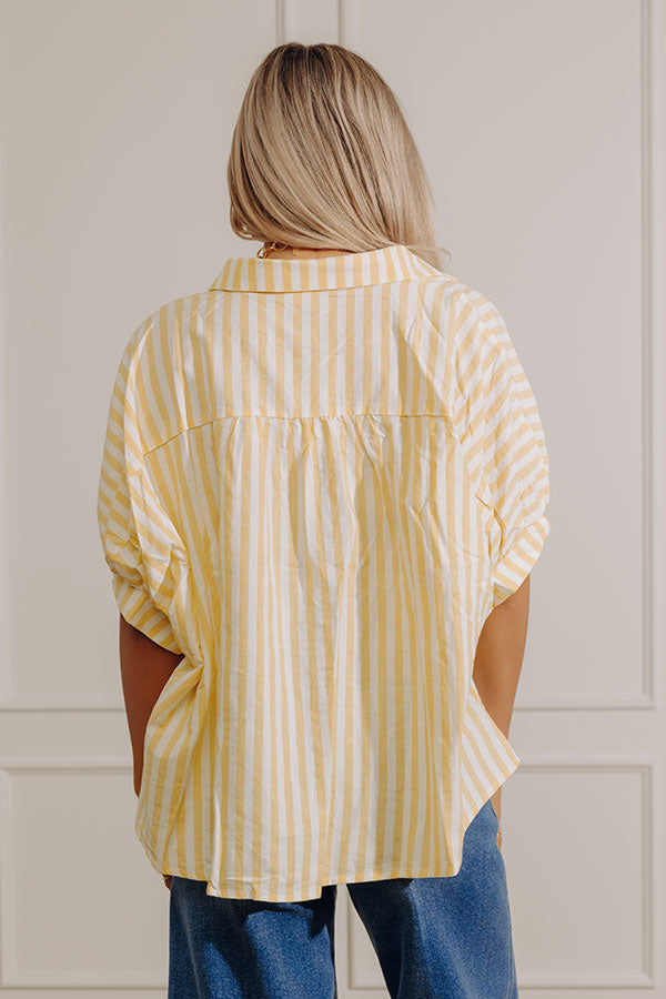 Stripe Me Happy Oversized Button Up Top in Primrose Yellow