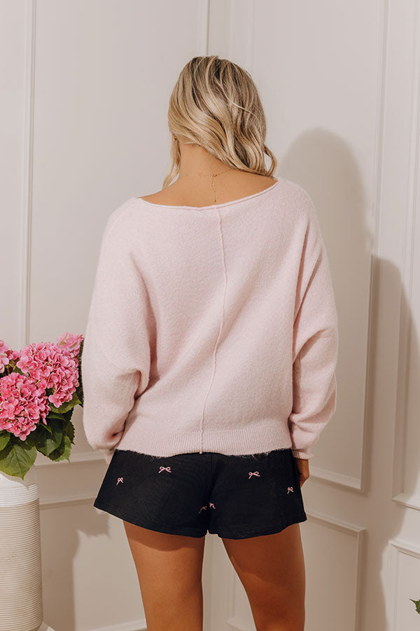 Soft Crush Knit Sweater Top in Light Pink
