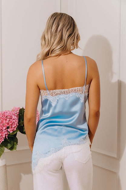 A Little Lovely Satin Asymmetrical Tank in Light Blue