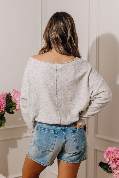 Soft Crush Knit Sweater Top in Heather Grey
