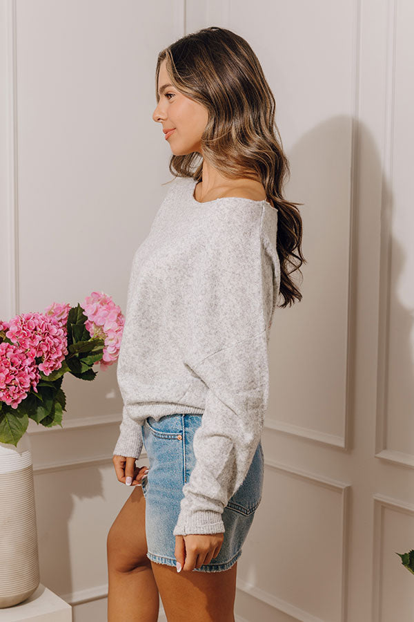 Soft Crush Knit Sweater Top in Heather Grey