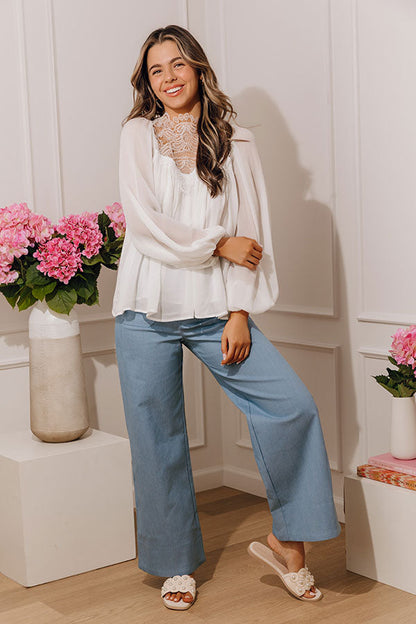 Poise And Polish Chiffon Top in White