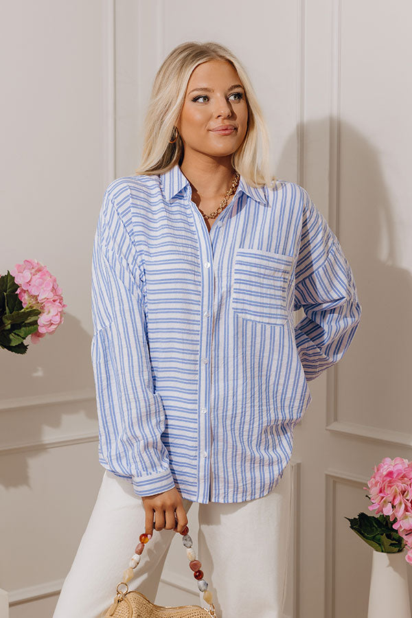 Bold by the Bay Oversized Button Up Top in Light Blue