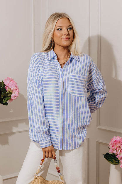 Bold by the Bay Oversized Button Up Top in Light Blue