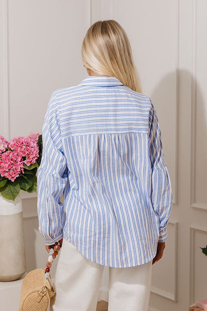 Bold by the Bay Oversized Button Up Top in Light Blue