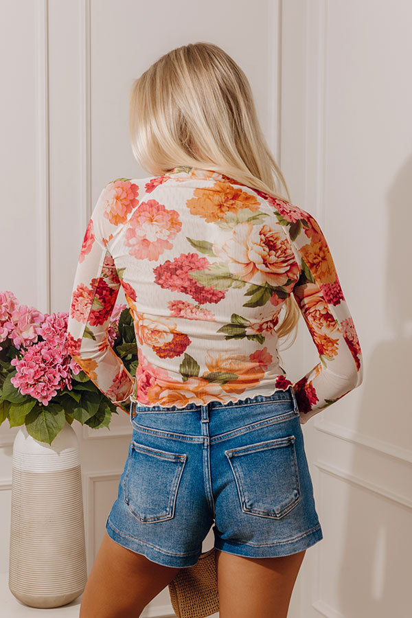 Champagne And Petals Floral Mesh Top