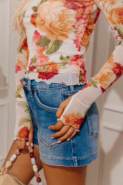 Champagne And Petals Floral Mesh Top