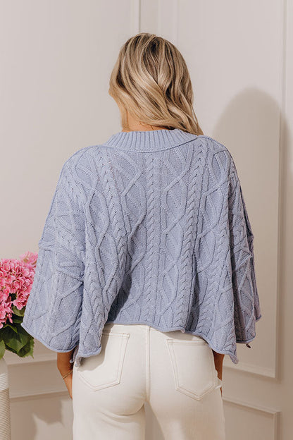 Timeless Charm Cable Knit Sweater Top in Airy Blue