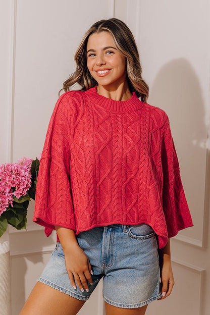 Timeless Charm Cable Knit Sweater Top in Red