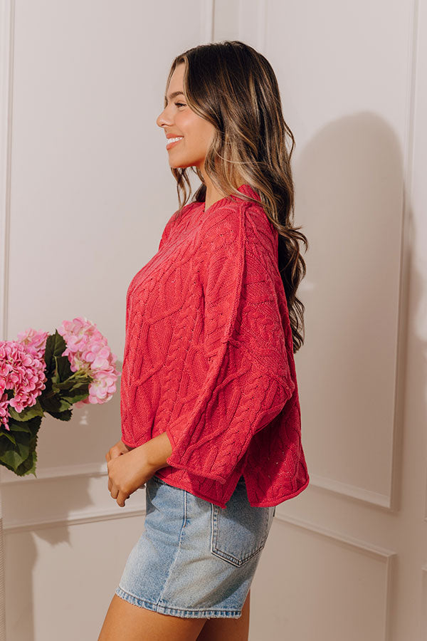 Timeless Charm Cable Knit Sweater Top in Red
