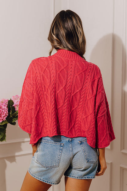 Timeless Charm Cable Knit Sweater Top in Red
