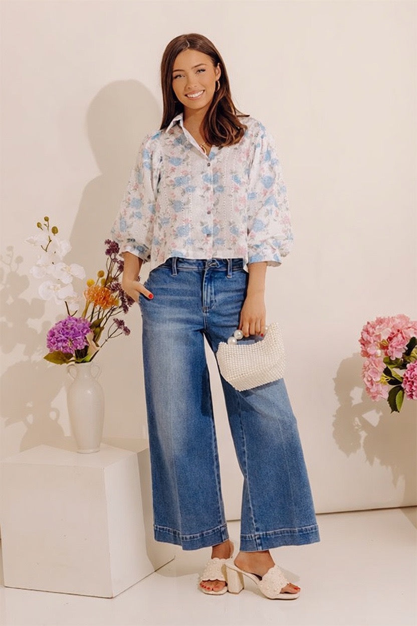 Petal Perfection Floral Eyelet Button Up Top