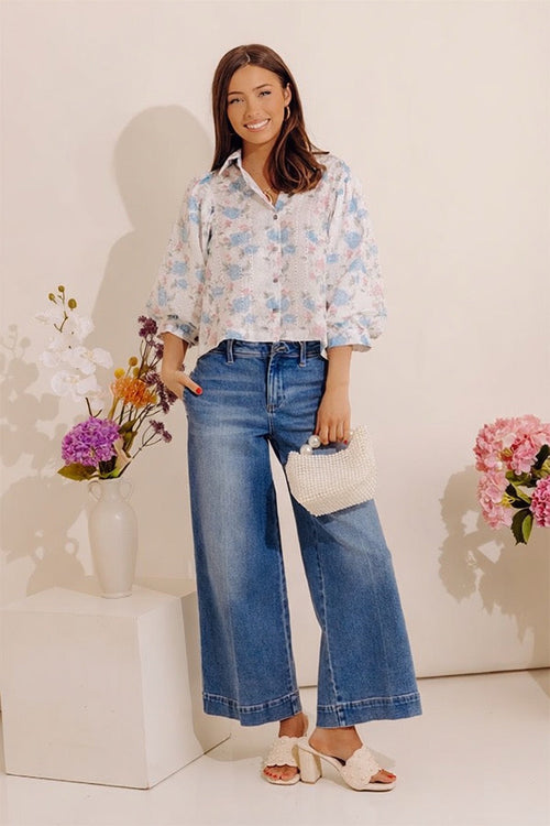 Petal Perfection Floral Eyelet Button Up Top