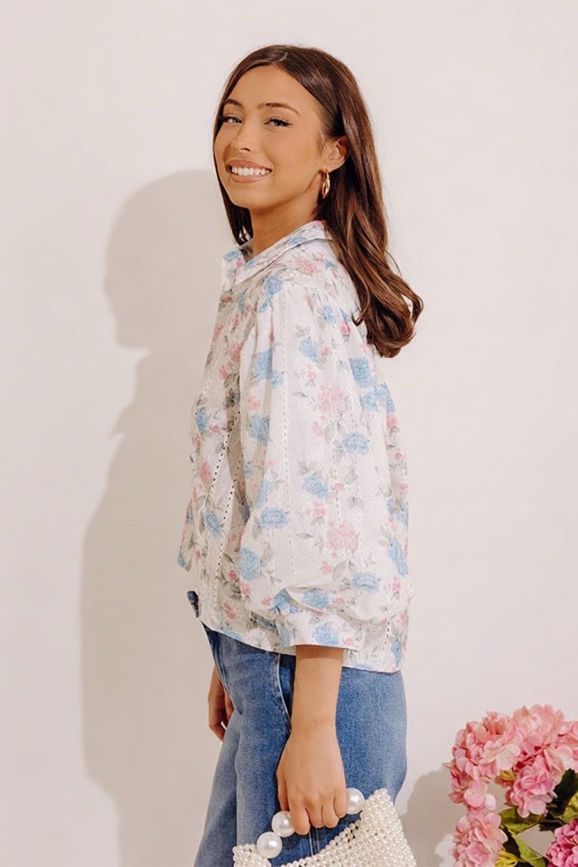 Petal Perfection Floral Eyelet Button Up Top
