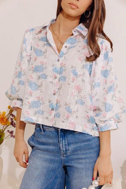 Petal Perfection Floral Eyelet Button Up Top