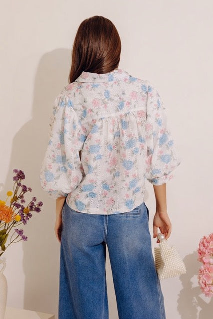 Petal Perfection Floral Eyelet Button Up Top
