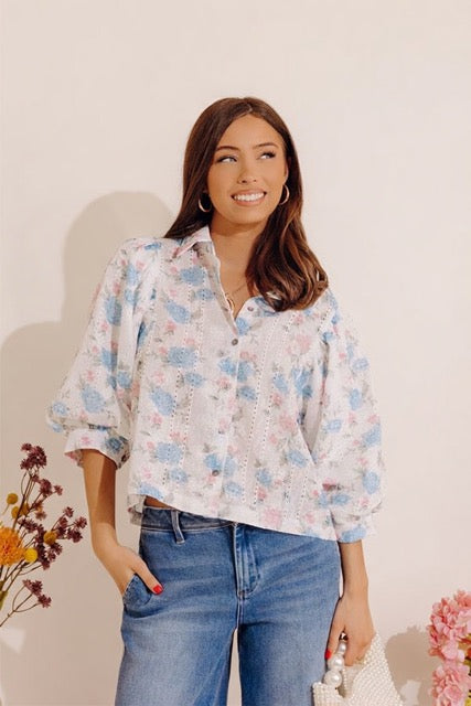 Petal Perfection Floral Eyelet Button Up Top