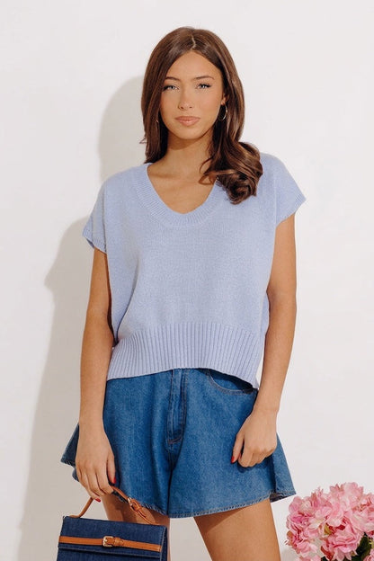 Light And Airy Knit Top in Sky Blue