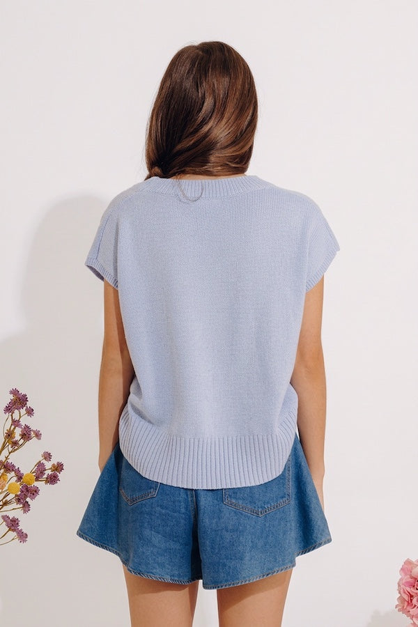 Light And Airy Knit Top in Sky Blue