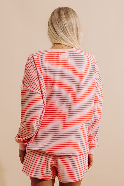 Simply Soft Stripe Henley Top in Pink