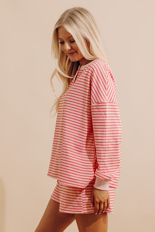 Simply Soft Stripe Henley Top in Pink