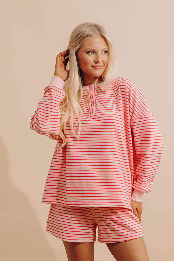 Simply Soft Stripe Henley Top in Pink