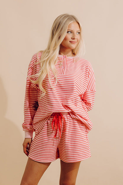 Simply Soft Stripe Henley Top in Pink