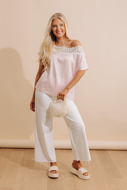 Lovely In Lace Satin Top in Light Pink
