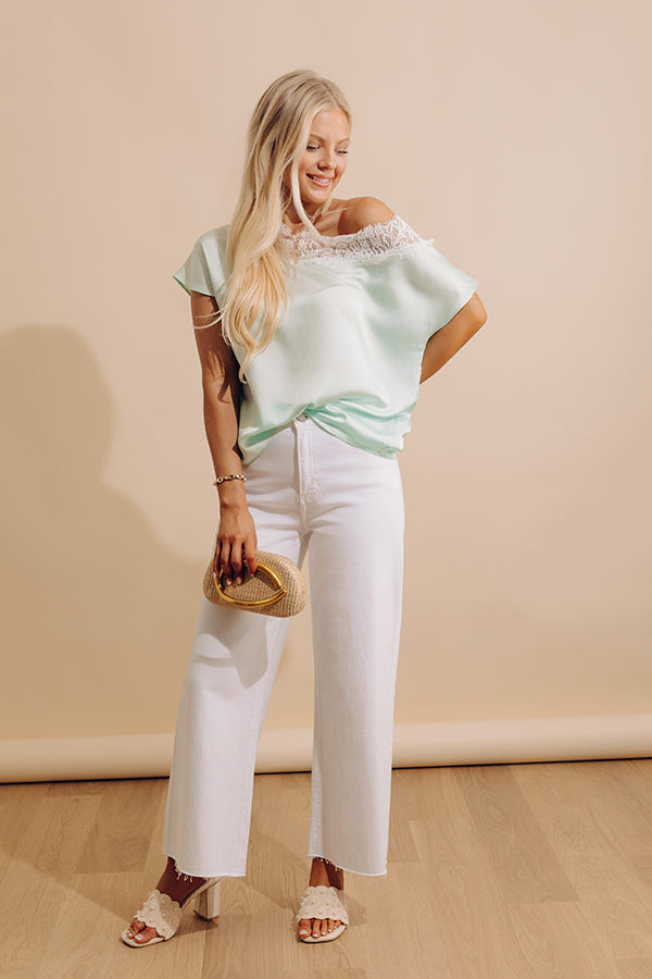 Lovely In Lace Satin Top in Mint