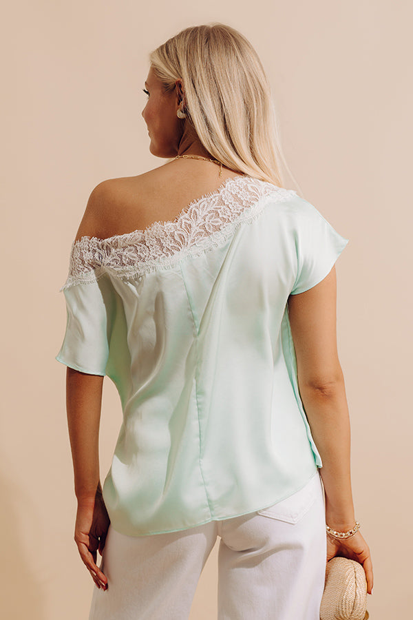 Lovely In Lace Satin Top in Mint