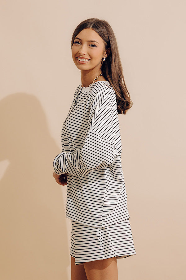 Simply Soft Stripe Henley Top in White