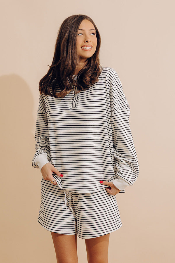 Simply Soft Stripe Henley Top in White