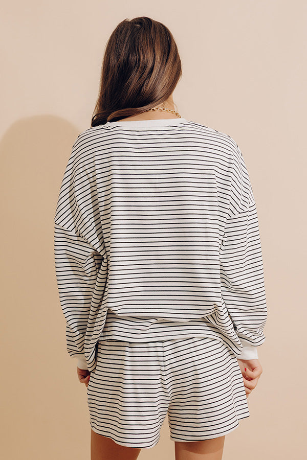 Simply Soft Stripe Henley Top in White