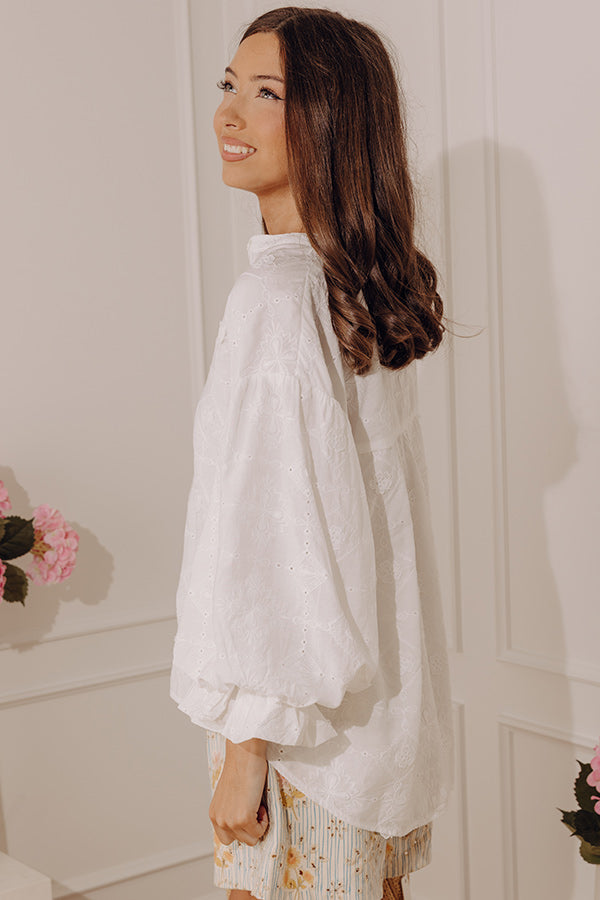 City Sweetheart Embroidered Eyelet Button Up Top