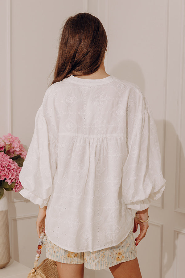 City Sweetheart Embroidered Eyelet Button Up Top