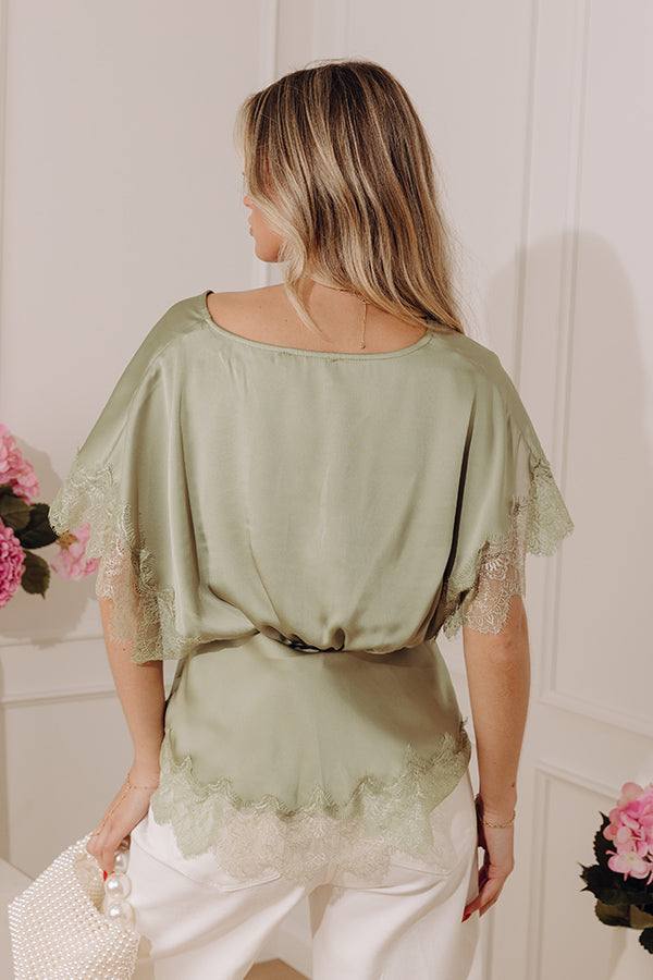 Sleek And Chic Lace Trim Satin Top in Sage