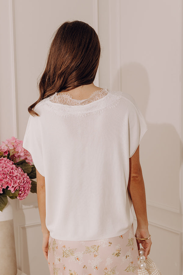 Casual Luxe Lace Trim Knit Top in Ivory