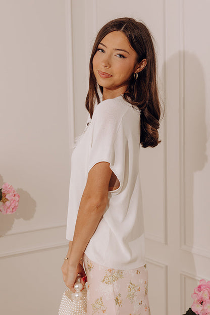 Casual Luxe Lace Trim Knit Top in Ivory