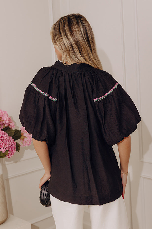Bloom And Grace Floral Embroidered Top in Black