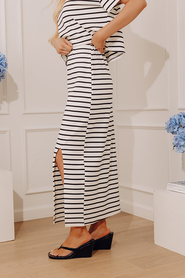 Weekend Cutie High Waist Stripe Midi Skirt