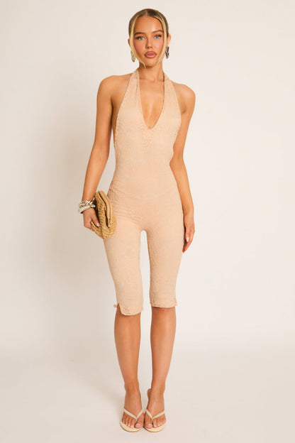 Beige Lace Corset Capri Jumpsuit - Iris