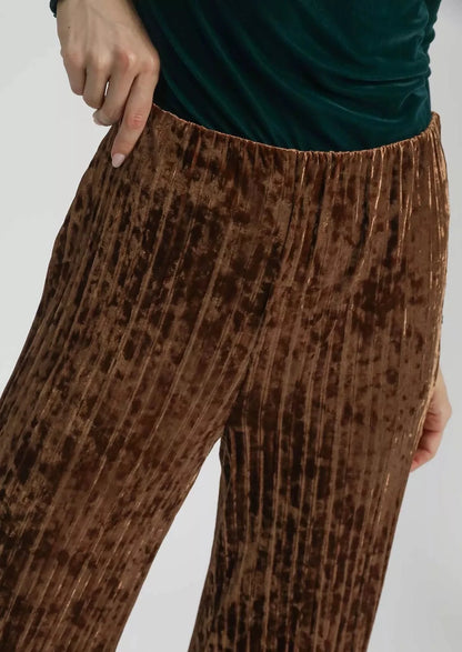 Umgee Velvet Pleated Wide Leg Pants