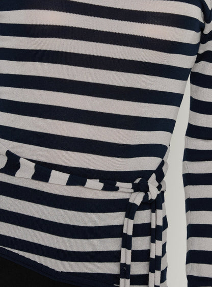 Kastor One Shoulder Long Sleeve Top Navy / Grey Stripe
