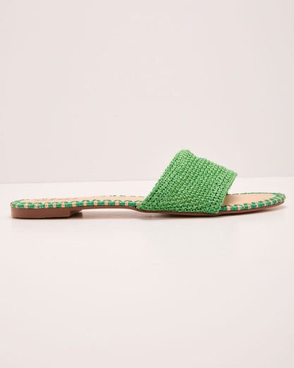 Earth Shine Woven Straw Flat Sandals